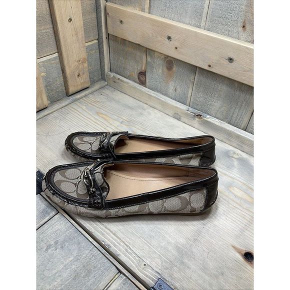 COACH Fortunata Loafer US9 Tan/Brown Slip-on Leather Canvas Driving Shoes - Picture 7 of 10